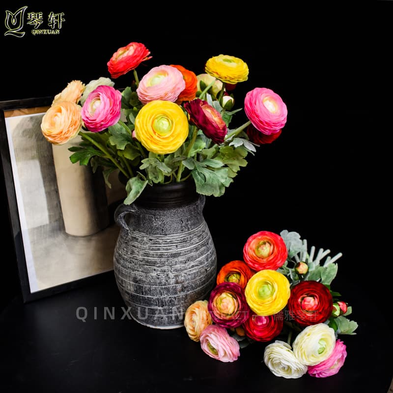 Flocked Double-Layer Ranunculus Artificial Flower Wedding Home Decoration Photography Prop Fake Peony