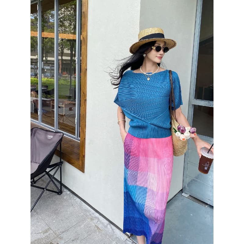 2026 Draping Slim Fit Half Skirt for Women, Summer Thin Pleated Print Pleated Skirt, Elegant Straight Long Skirt