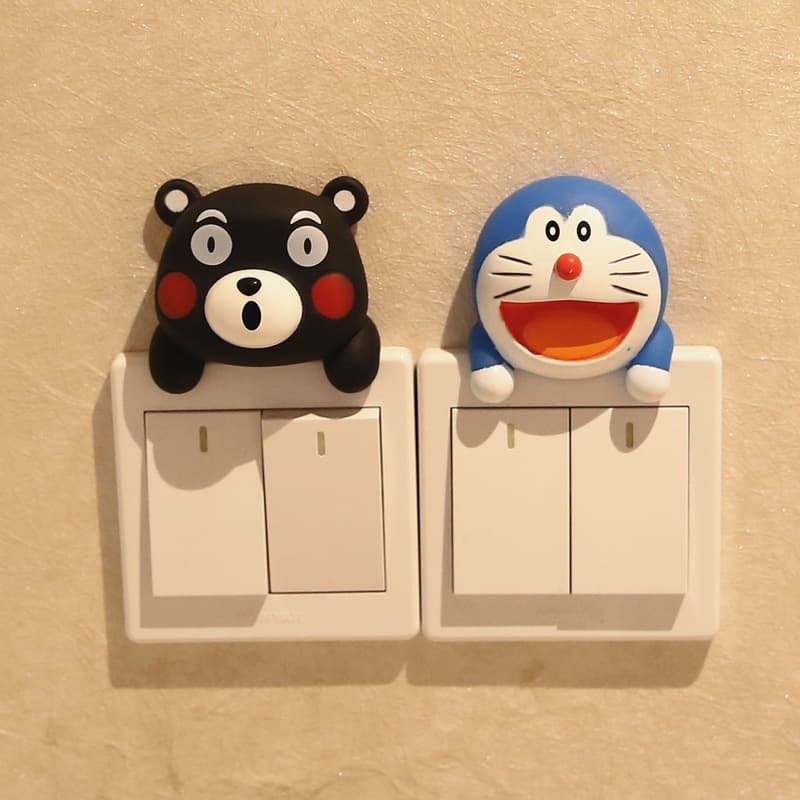 Creative Cartoon Home Bedroom Switch Stickers, 3D Wall Outlet Cover Decals for Protection