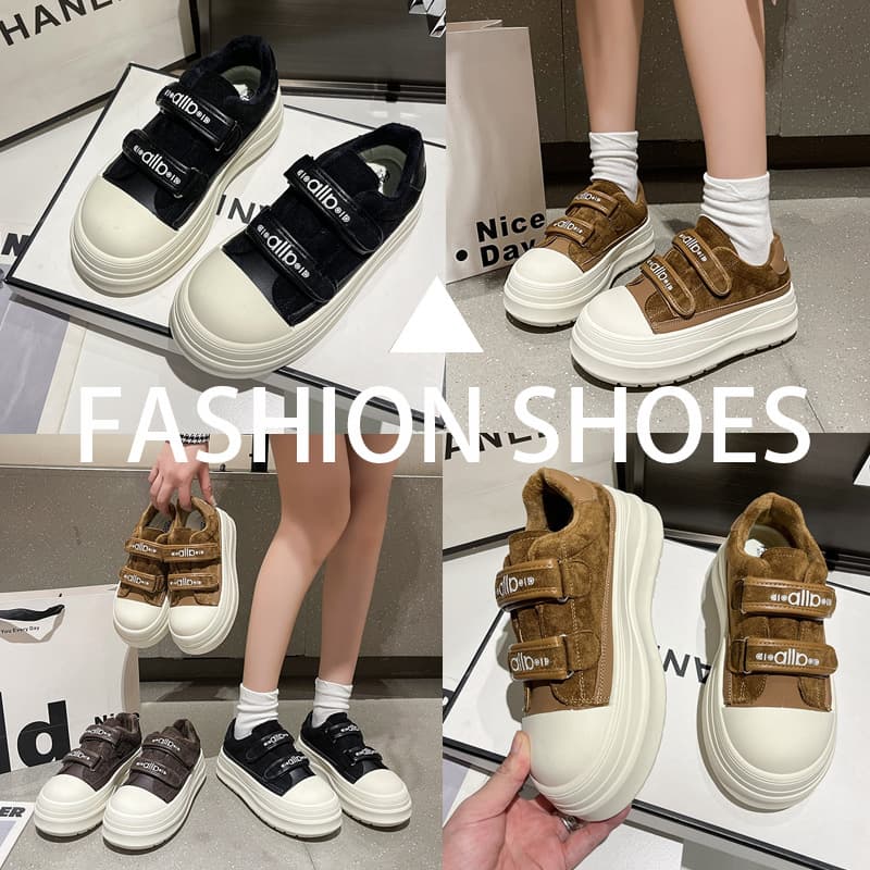New Petite Heightening Velcro White Sneakers for Autumn, Chunky Sole Versatile with Skirts, Casual Style Women's Shoes