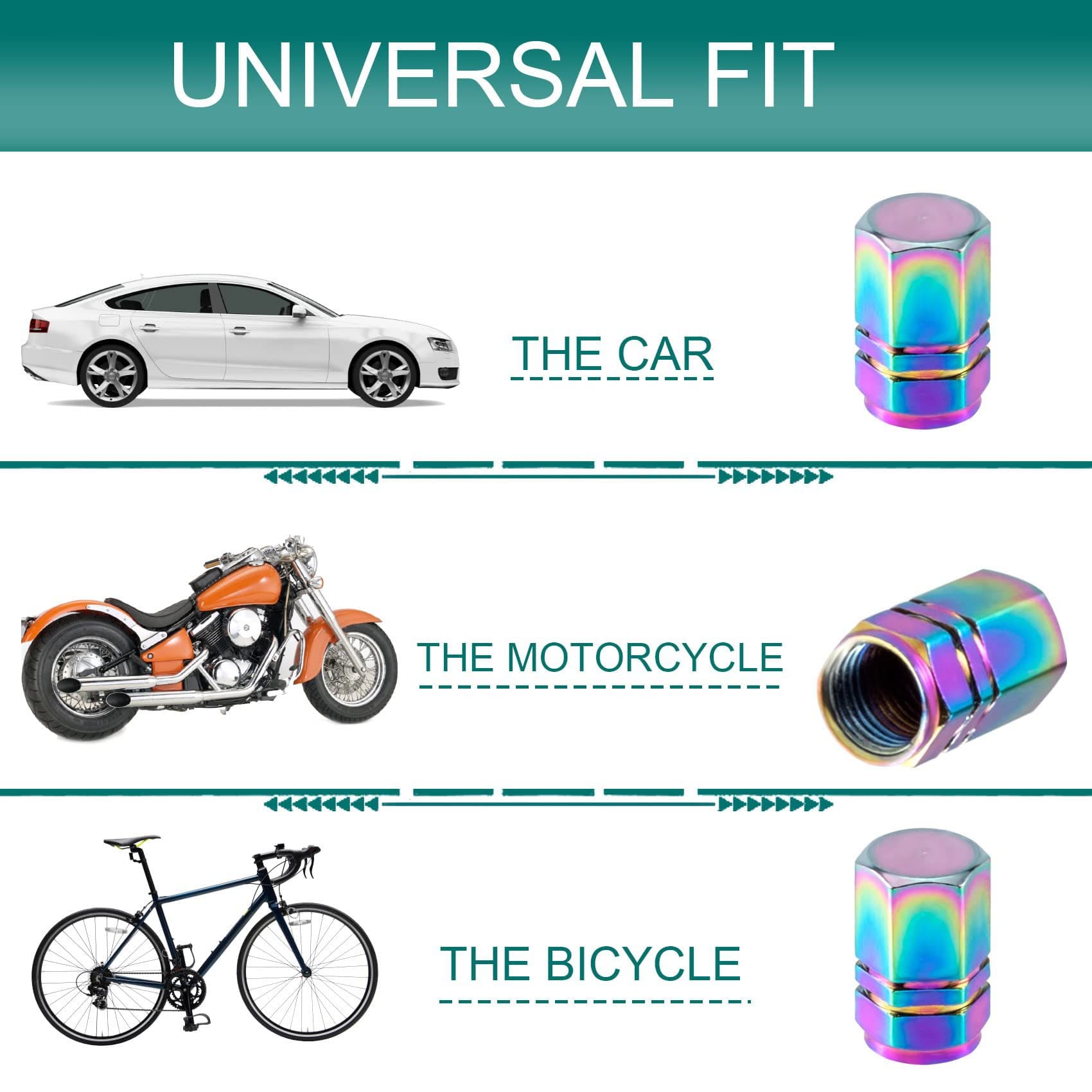 Car & Bicycle Tire Aluminum Alloy Valve Stem Caps, Iridescent Dust-Proof Valve Caps, Chrome-Plated Multicolor