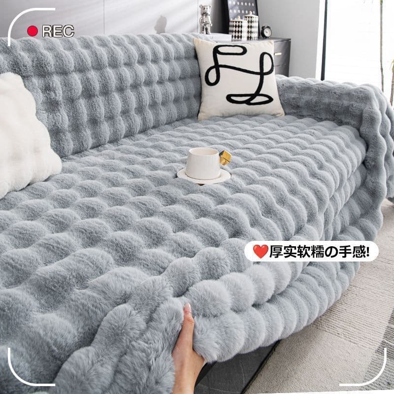 Bubble Sofa Thick Cushion Cover Full Coverage One-Piece Winter Faux Fur Sofa Slipcover for Leather Sofa Universal Fit
