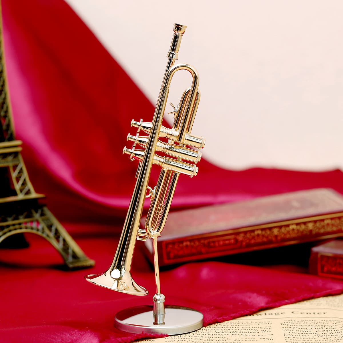 Gold-Plated Brass Miniature Model Western Musical Instrument Wind Instrument Trombone French Horn Saxophone Baritone Bassoon Model Ornament