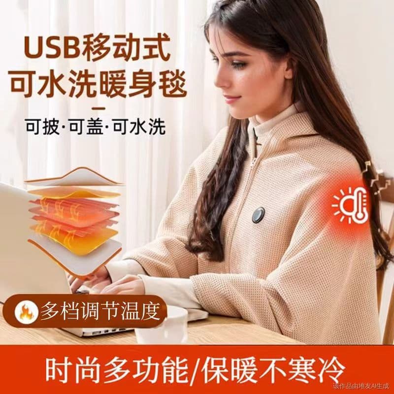Cross-border Graphene Electric Warming Blanket, USB Washable Heating Shawl for Home, Office, and Outdoor Use