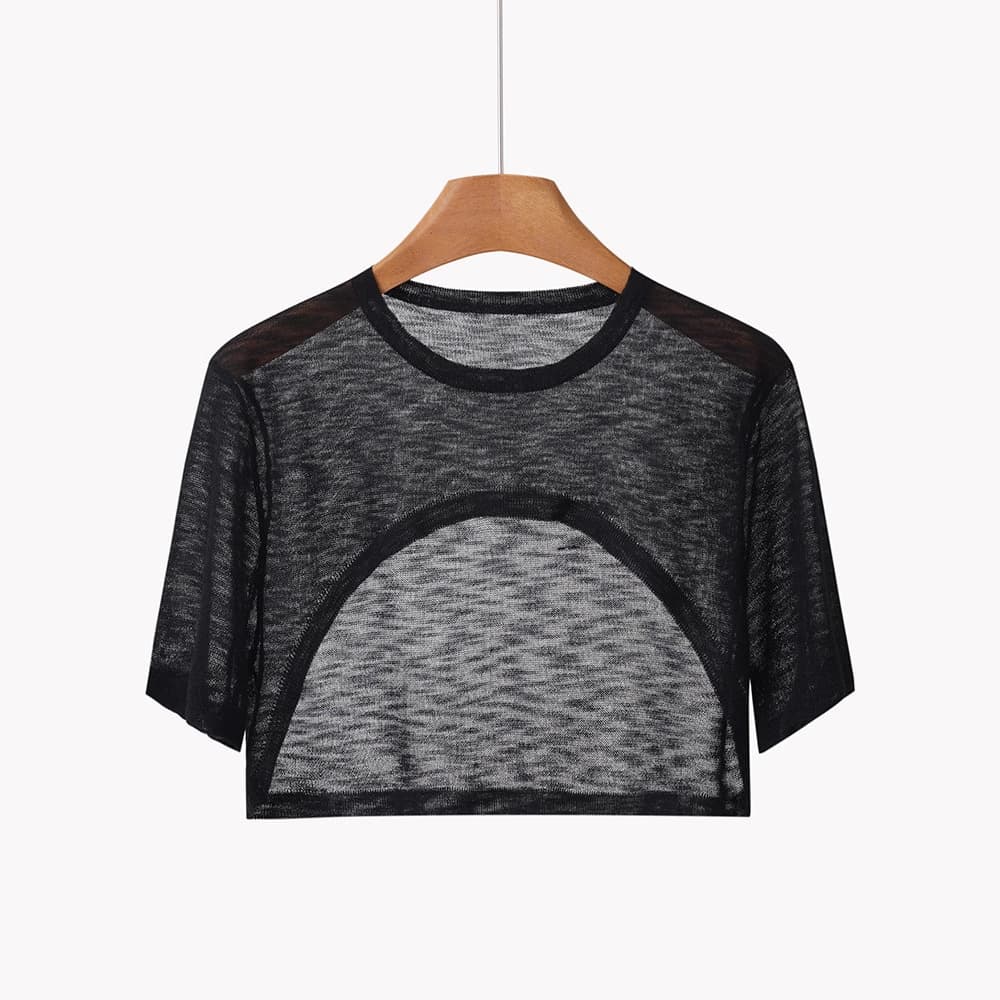 Cross-border 2025 Summer New Bamboo Knot Linen Round Neck Knit Short Sleeve Pullover Cover-up Sun Protection Shirt for Women