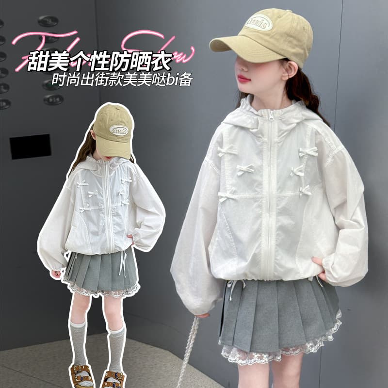 Children's sun protection clothing, girls' sun protection jacket, 2025 new stylish summer lightweight ice silk hooded top