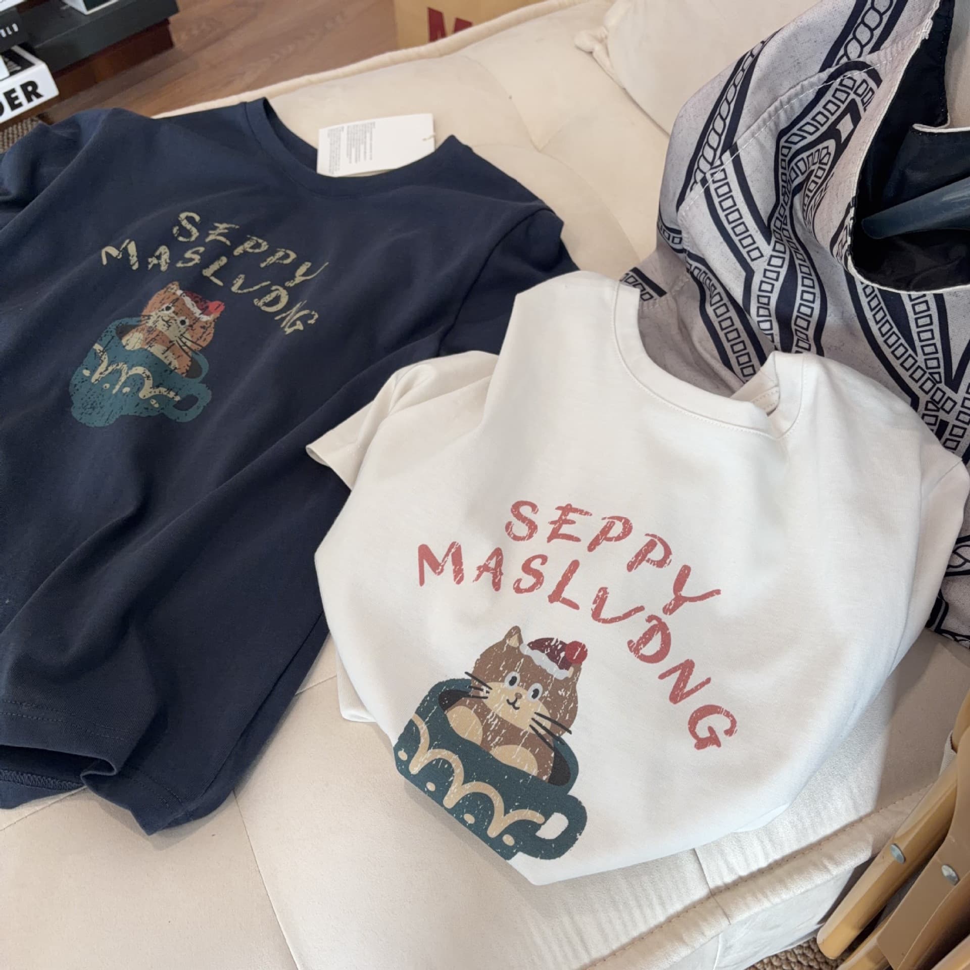 Teacup Cat Cartoon Print Short-Sleeved T-Shirt for Women 2026 Spring and Summer New Korean Style Loose Casual Top