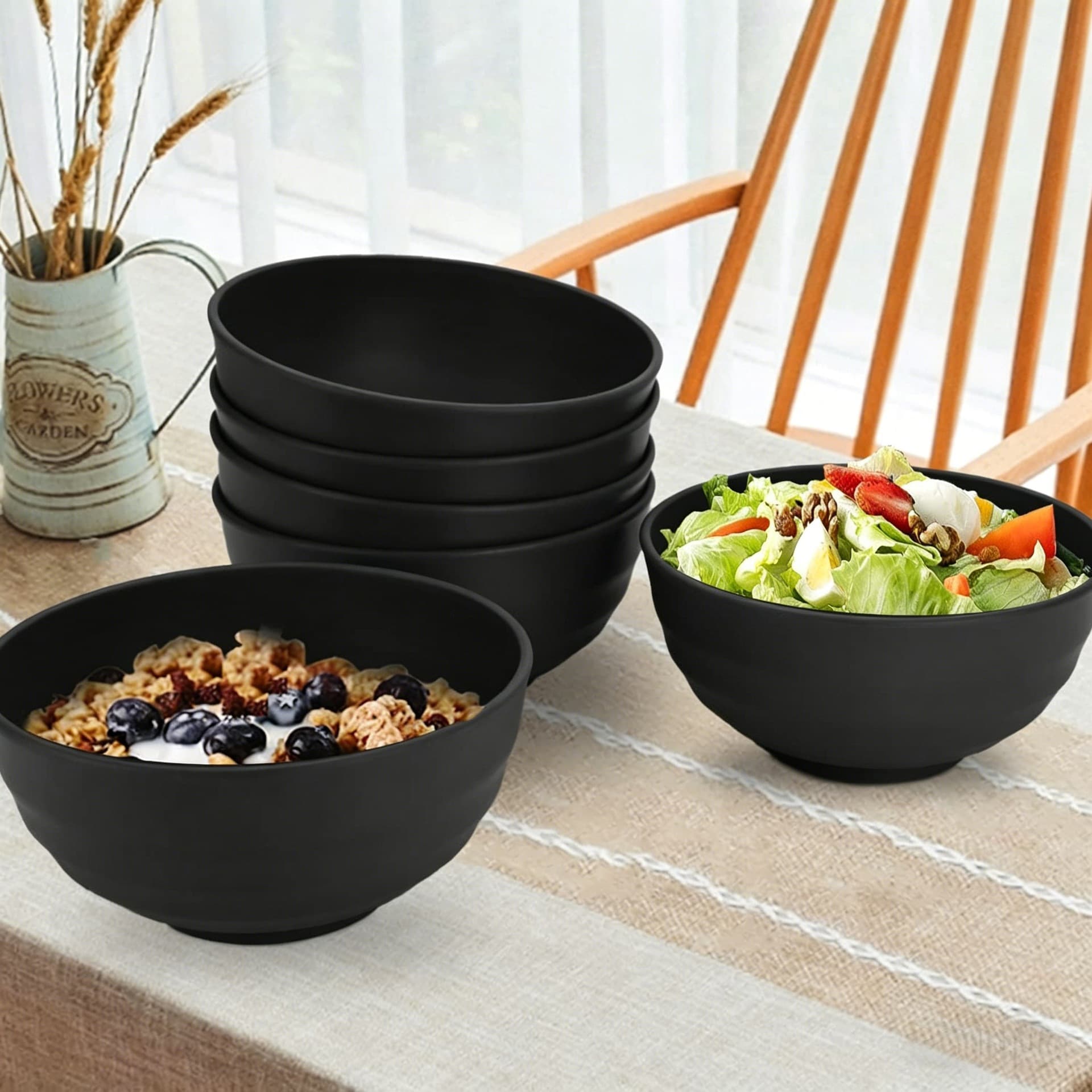 Black 20cm Plastic Bowl, Home Thickened Rice Bowl, Fruit Salad Bowl, Restaurant Drop-Resistant Instant Noodle Bowl, Spicy Hot Pot Soup Bowl