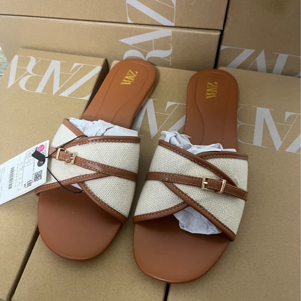 ZA Summer New Casual Flat Woven Shoes One-Strap Sandals Women's Fashion Roman Sandals