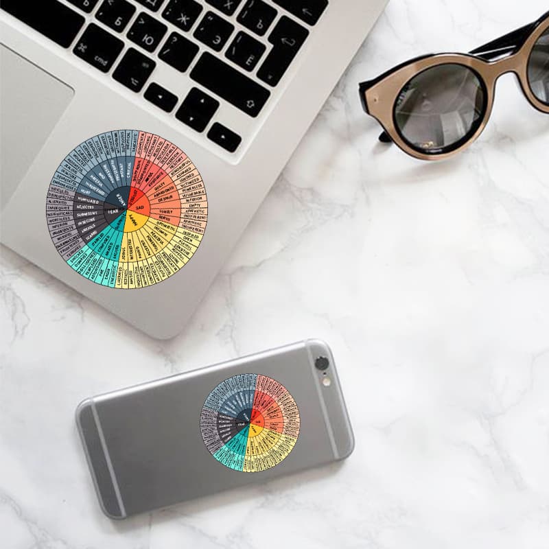 2-Pack Feelings Wheel Chart Stickers for Laptops and Phones - Emotional Expression Decals