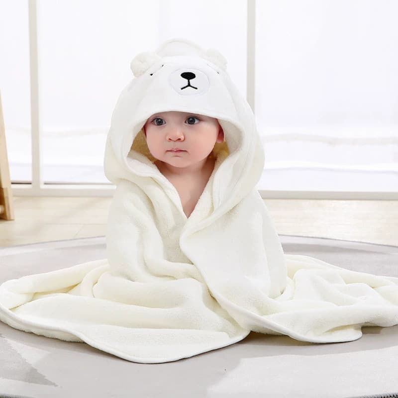 Cross-border Supply Newborn Delivery Room Blanket, Absorbent and Warm Coral Fleece with Animal Cartoon Embroidery and Print, Baby Swaddle Wrap