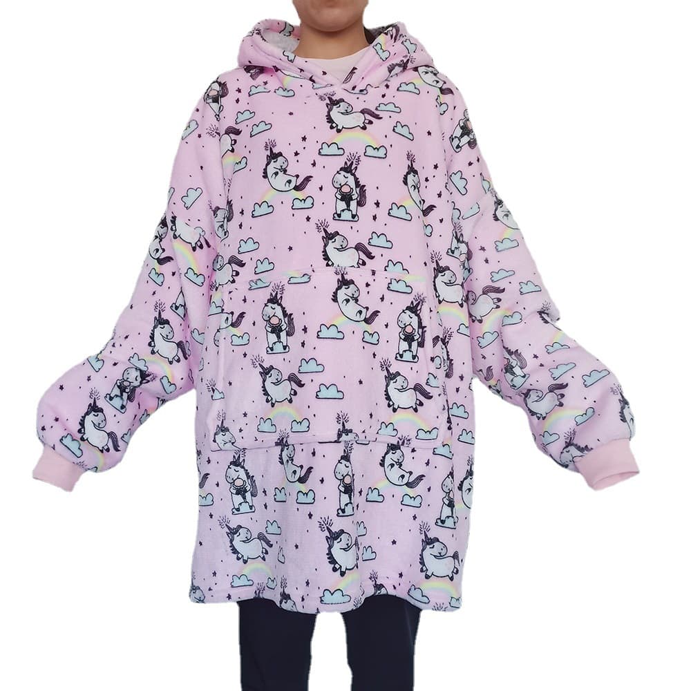 Cartoon Unicorn Full Print Digital Lazy Blanket Cross-border Bestseller Flannel Hooded TV Blanket Factory Custom