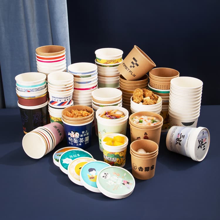Custom printed wholesale disposable porridge buckets, takeaway packaging kraft paper soup containers, porridge cups, paper soup cups