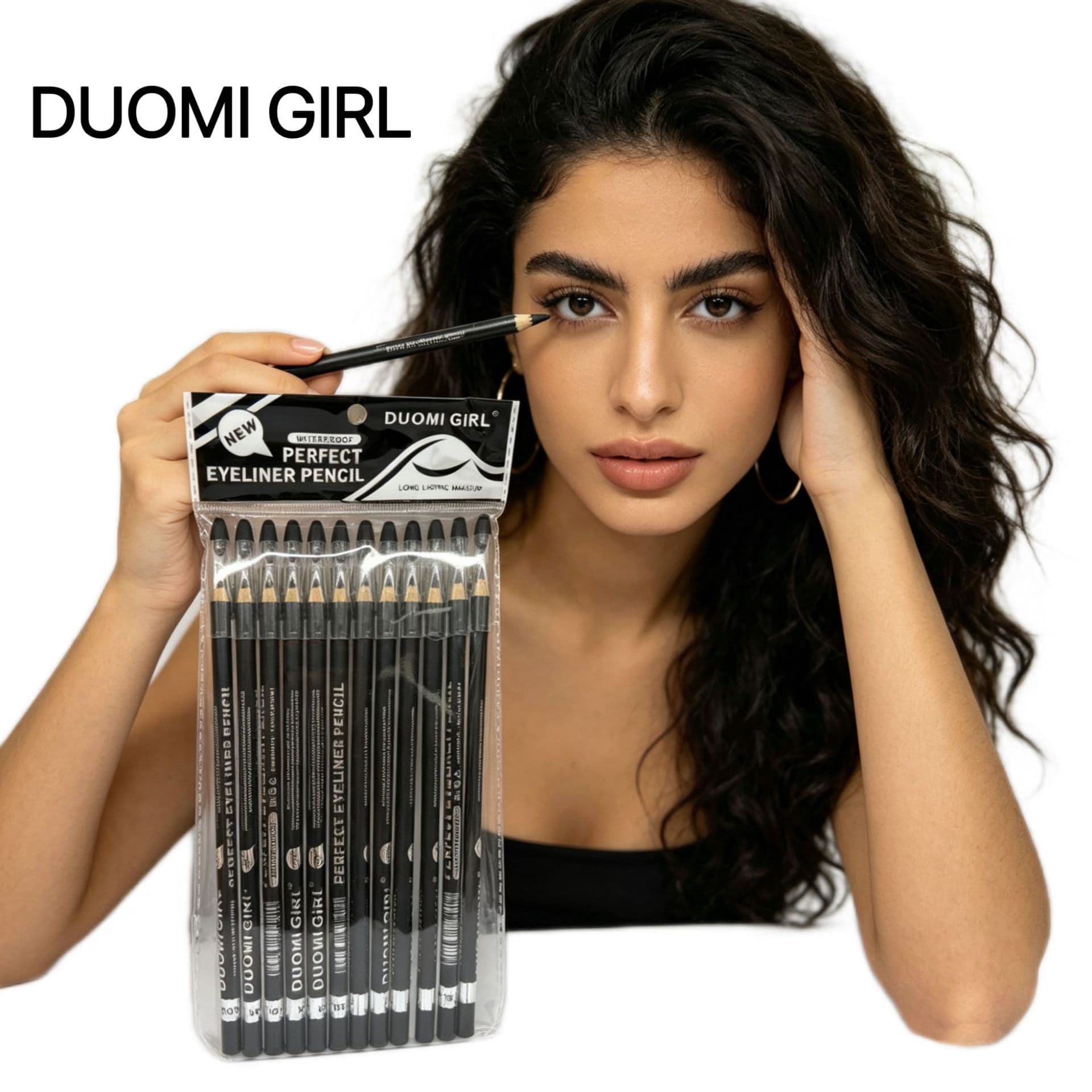 Cross-Border Duomi Girl Black Eyeliner with Sharpener, Smooth and Smudge-Proof Waterproof Eyeliner