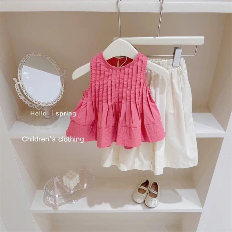 Korean Girls Set Summer New Korean Style Chic Children Vest Wide Leg Pants Two-Piece Set Fashionable Girls Clothes