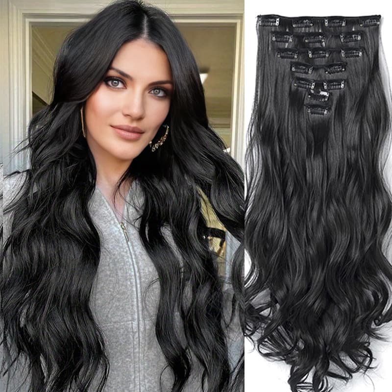 Hot-selling European and American market hair extensions for women, long curly big wave clip-in hair extensions 7-piece set with snap clips