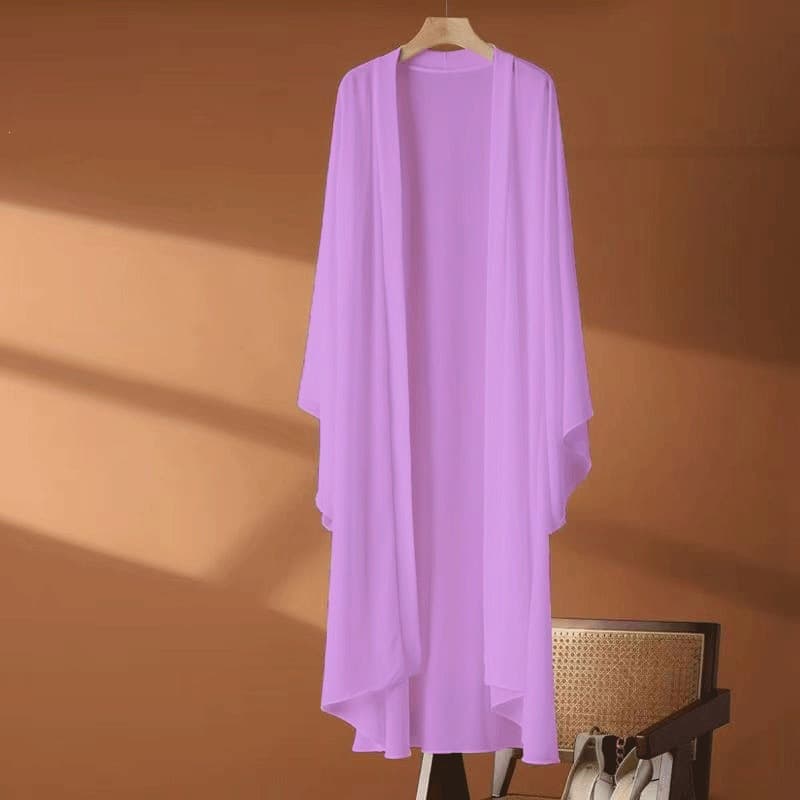 Women's Long Chiffon Cardigan 2025 Spring Summer New Arrival Fairy Style Open Front Coat Black