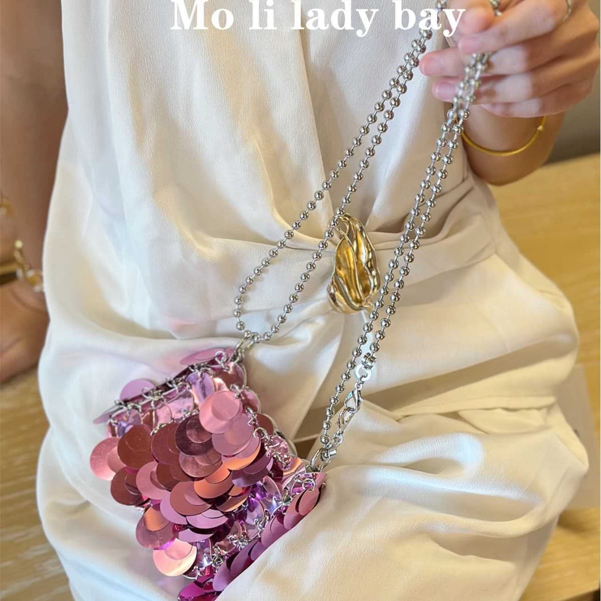 Korean style sequin bag, metal bag, niche design, handmade crossbody bag, ins trendy string shoulder bag, hand-held chain bag