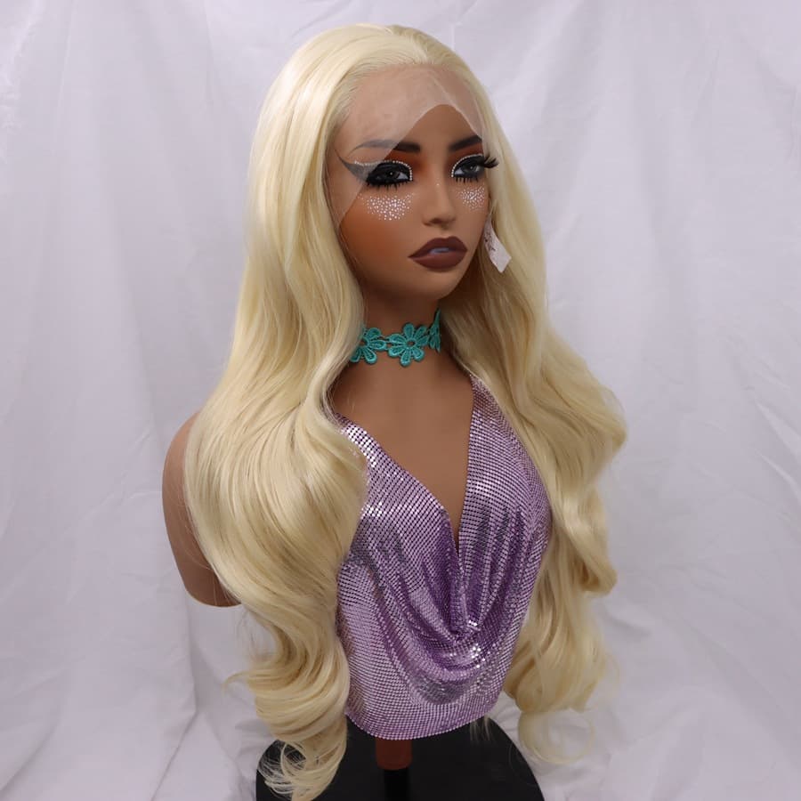 613 Big Curl Wig Women's Lace Front Synthetic Hair Long Dyeable Golden Hair Full Hand Weave Can Be Perm Any Skin Color Any Face Shape