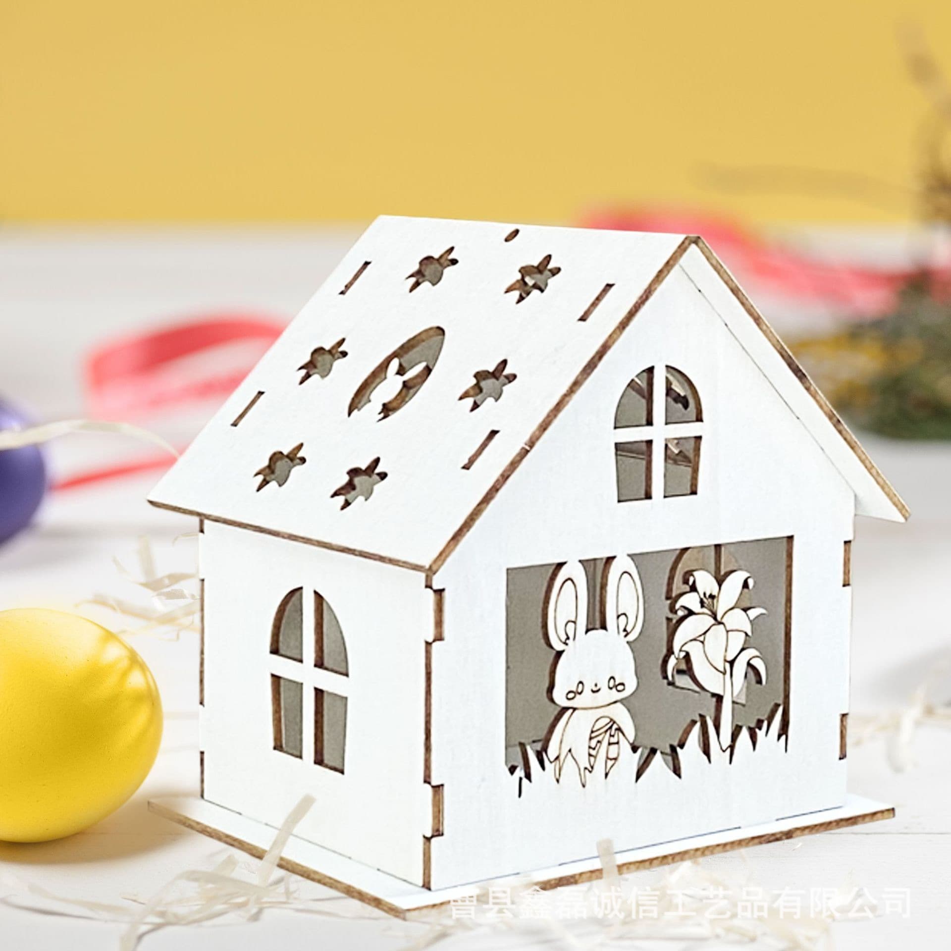 Cross-border wooden three-dimensional hand-built cabin diy painted wooden assembled cabin wooden crafts ornaments