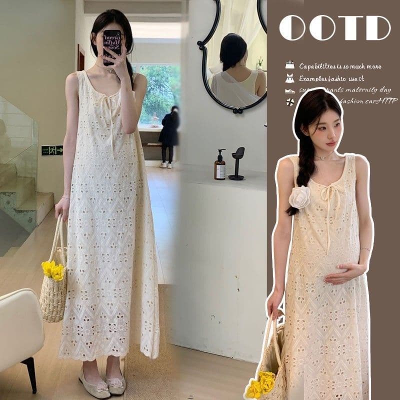 2025 Korean Style Slimming Maternity Midi Overalls Dress Summer Trendy Petite Pregnant Dress