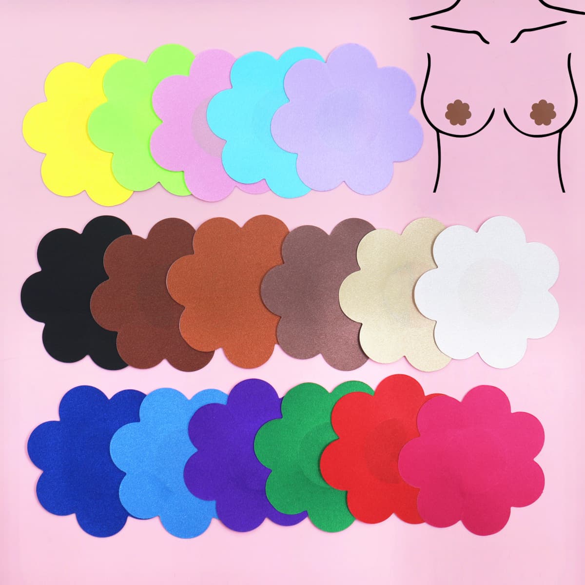 14 Colors in Stock Invisible Nipple Covers Satin Breathable Flower Shape Disposable Anti-Light Prevent Protrusion Night Love Silk
