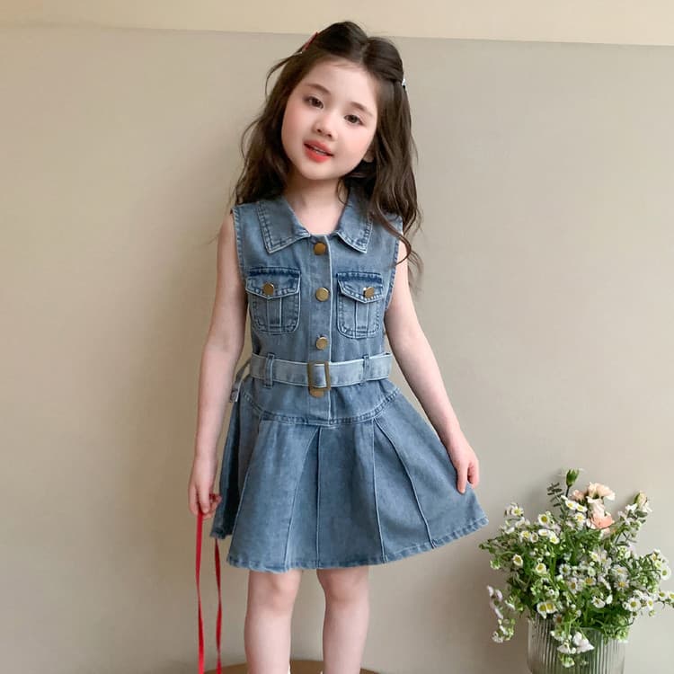 Girls Summer Dress 2026 New Fashionable Children's Denim Dress Vest Dress for Toddlers and Kids