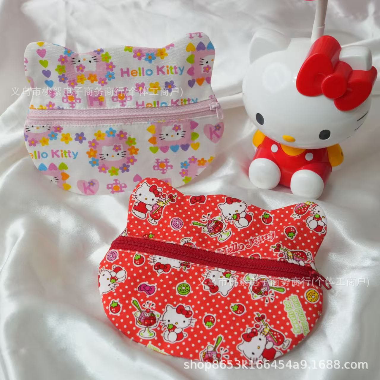 Cute Cartoon Cat Face Print Fine Canvas Coin Purse Multi-Function Card Holder Cosmetic Organizer Sanitary Napkin Bag