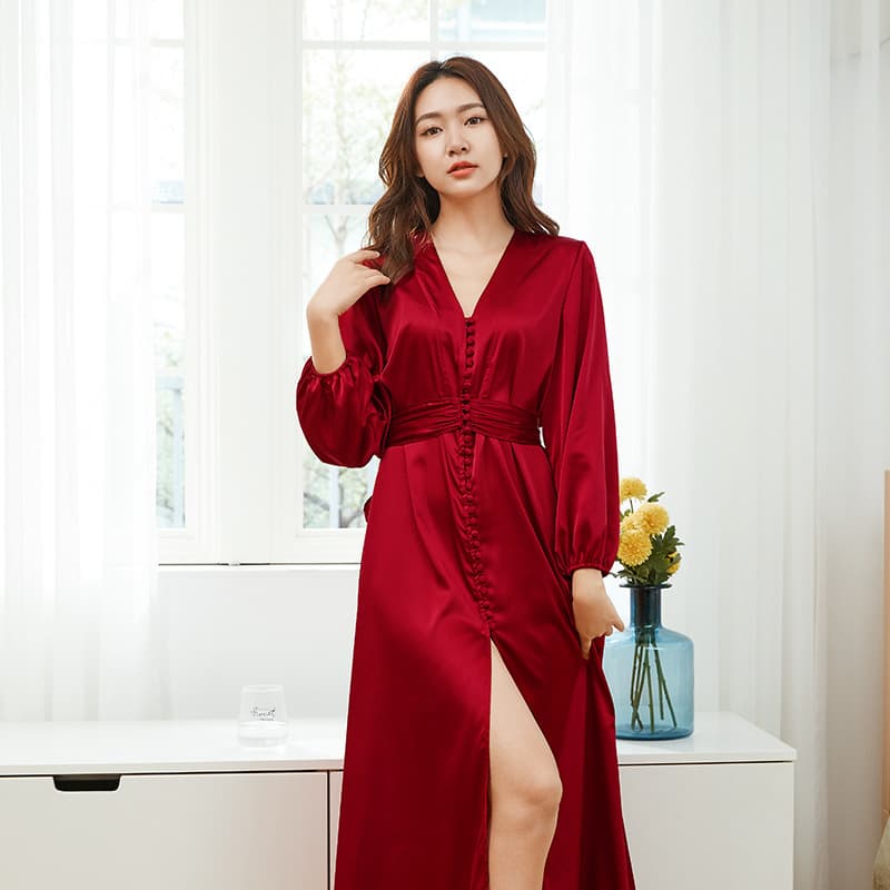 Dressing gown for women, wedding bride, French high-end red pajamas, unique niche long silk nightgown, wedding nightgown