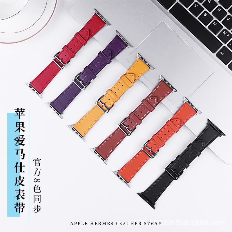 Hermes-style leather watch band for Apple Watch 10, iWatch S9 business microfiber genuine leather strap