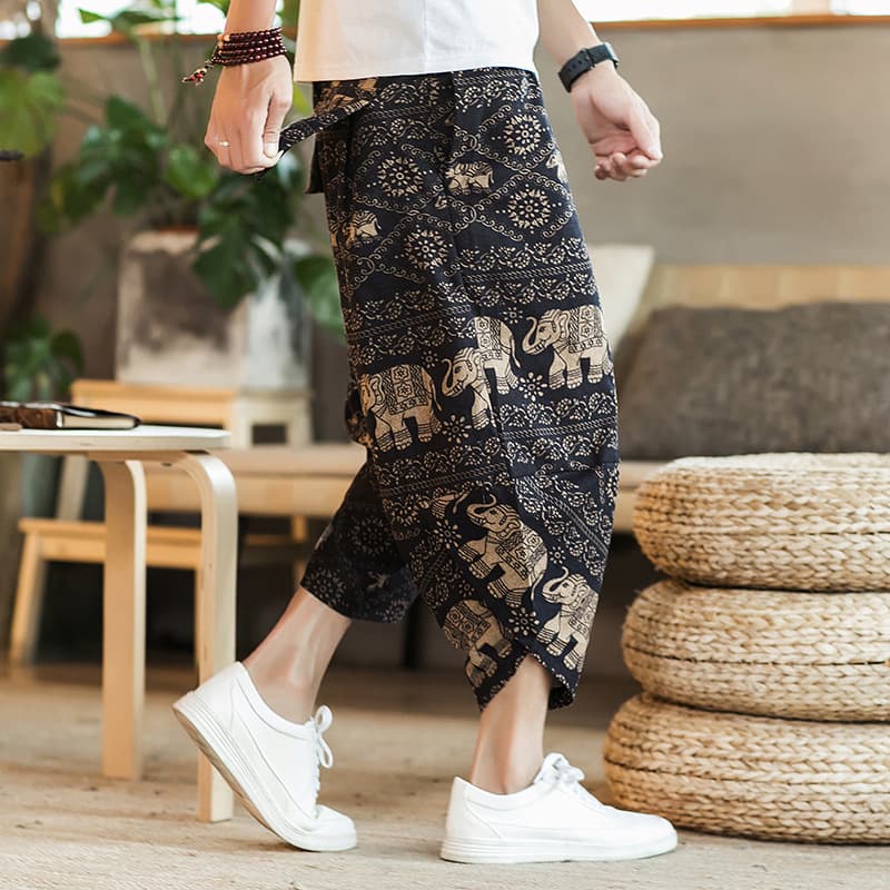 Summer Thin Loose-Fit Men's Shorts Beach Casual Pants Chinese Style Bloomers 7-1/2 Length Harem Trousers