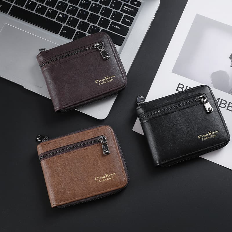 New Men's Wallet Short Wallet Cross-Border Zipper Multi-Card Slot Fashion Leather Wallet Waterproof