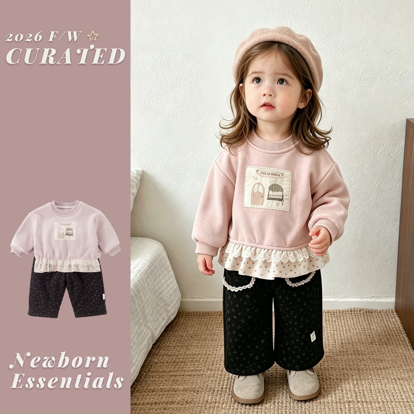 Baby clothes, late autumn suit, baby A-type sweet velvet sweatshirt two-piece set for girls 1-3 years old, early winter outing clothes