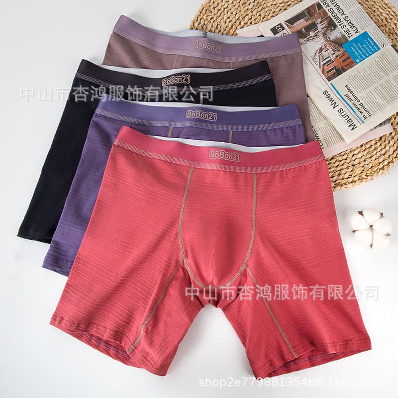 Men's Underwear Pure Cotton Long Boxer Anti-Chafing Solid Color Lettering Flat-Leg Mid-Waist Extended Comfort Simple Short Underpants