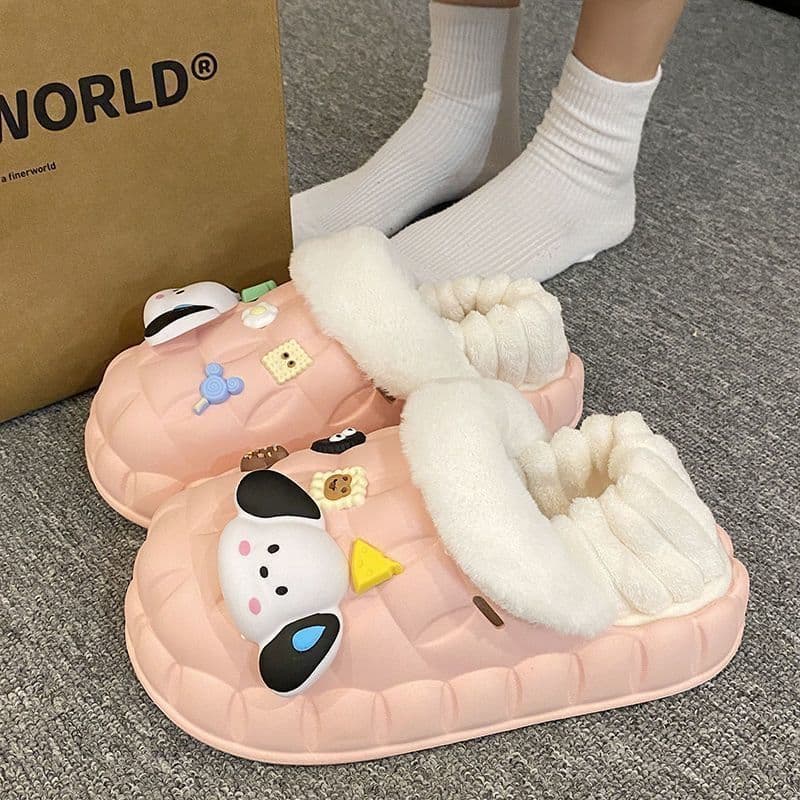 Cartoon Women's Cotton Slippers for Outdoor and Home, Thick Sole, Cloud-like Comfort, Non-slip, Fleece-lined