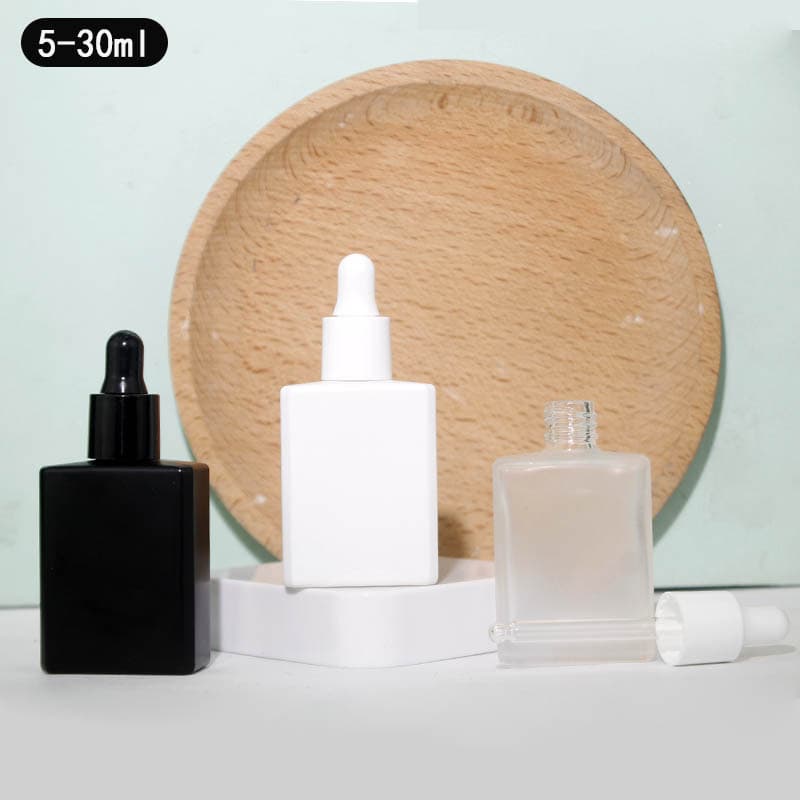 Serum Bottle 5-30ml New Premium Flat Square Essential Oil Refill Bottle with Rubber Dropper Glass Pipette Bottle in Stock