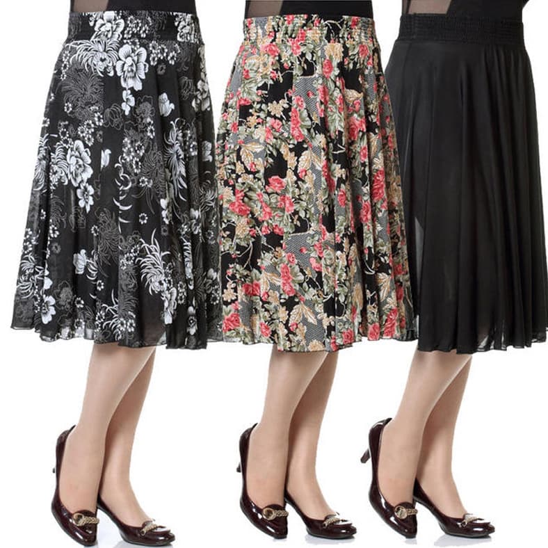 One-piece dropshipping women's summer short skirt, middle-aged and elderly women's square dance skirt, elastic waist ice silk midi skirt