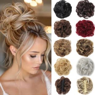 European and American Cross-Border Clip-On Bun Wig, Messy Bun Fluffy Curly Updo, Synthetic Fiber Hair Bun Hair Ring