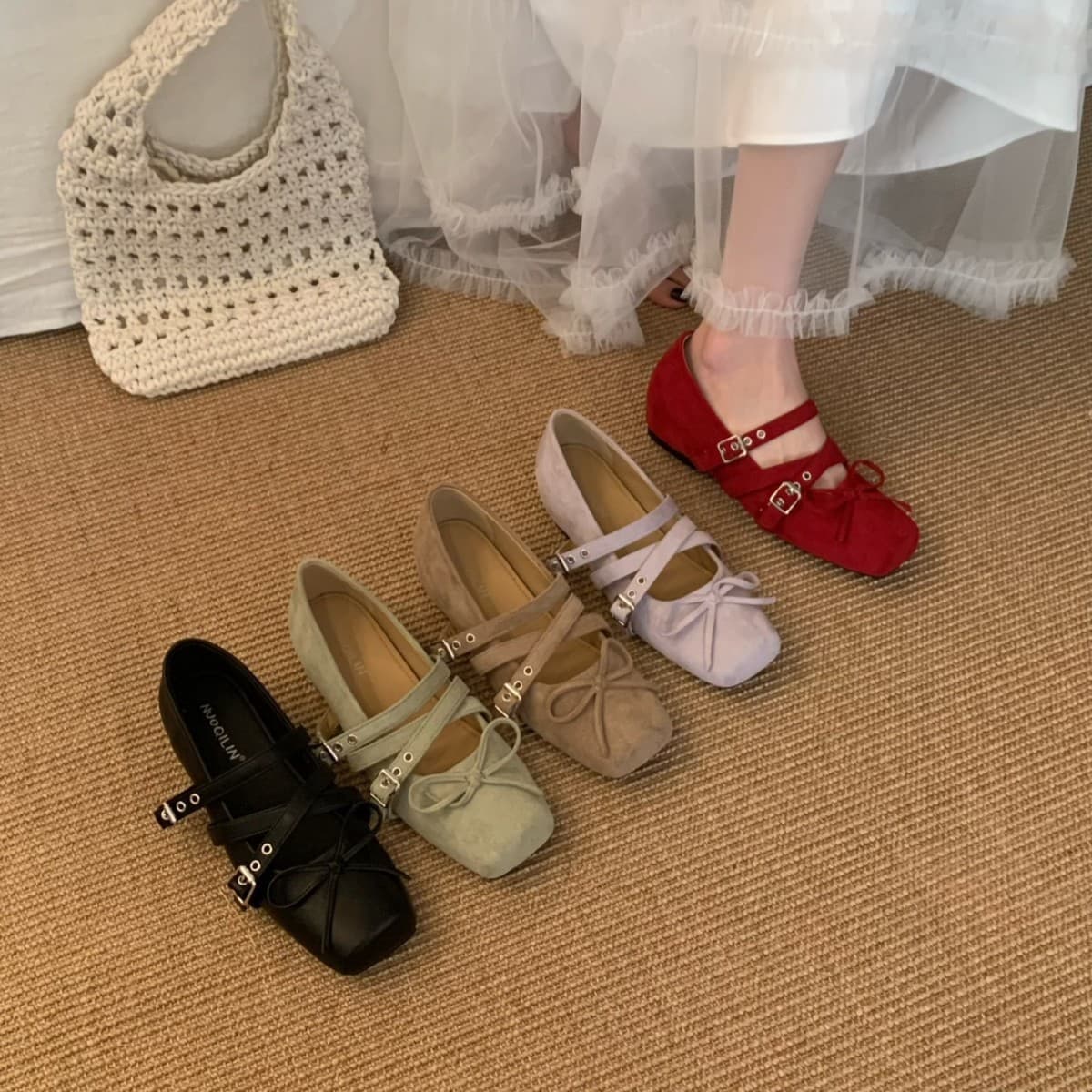 Flat Shoes Retro Square Toe Casual Mary Jane Women Shoes New Flat Heel Single Shoes Versatile 2026 Spring/Summer New Shoes