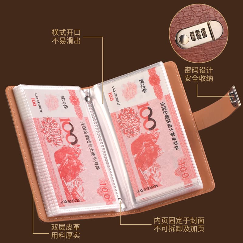 Combination Lock 10,000-Yuan Cash Savings Book Money Clip Album 2025 Banknote Collection Alligator Texture with 10 Compartments New Edition