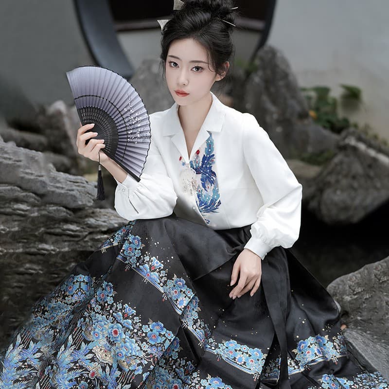 Original Kingfisher Feather Hanfu Women's Chinese-style Modified Han Element Top and Horse-Face Skirt Set 8949