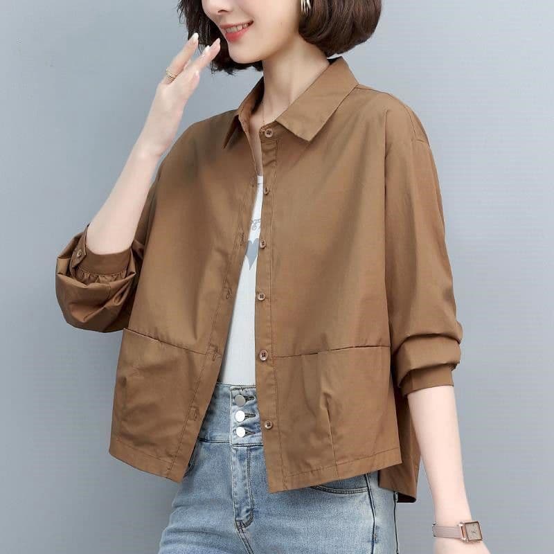 Women's long-sleeved shirt jacket, spring and autumn, new Korean style, fashionable, plus size, elegant and versatile top for middle-aged mothers.