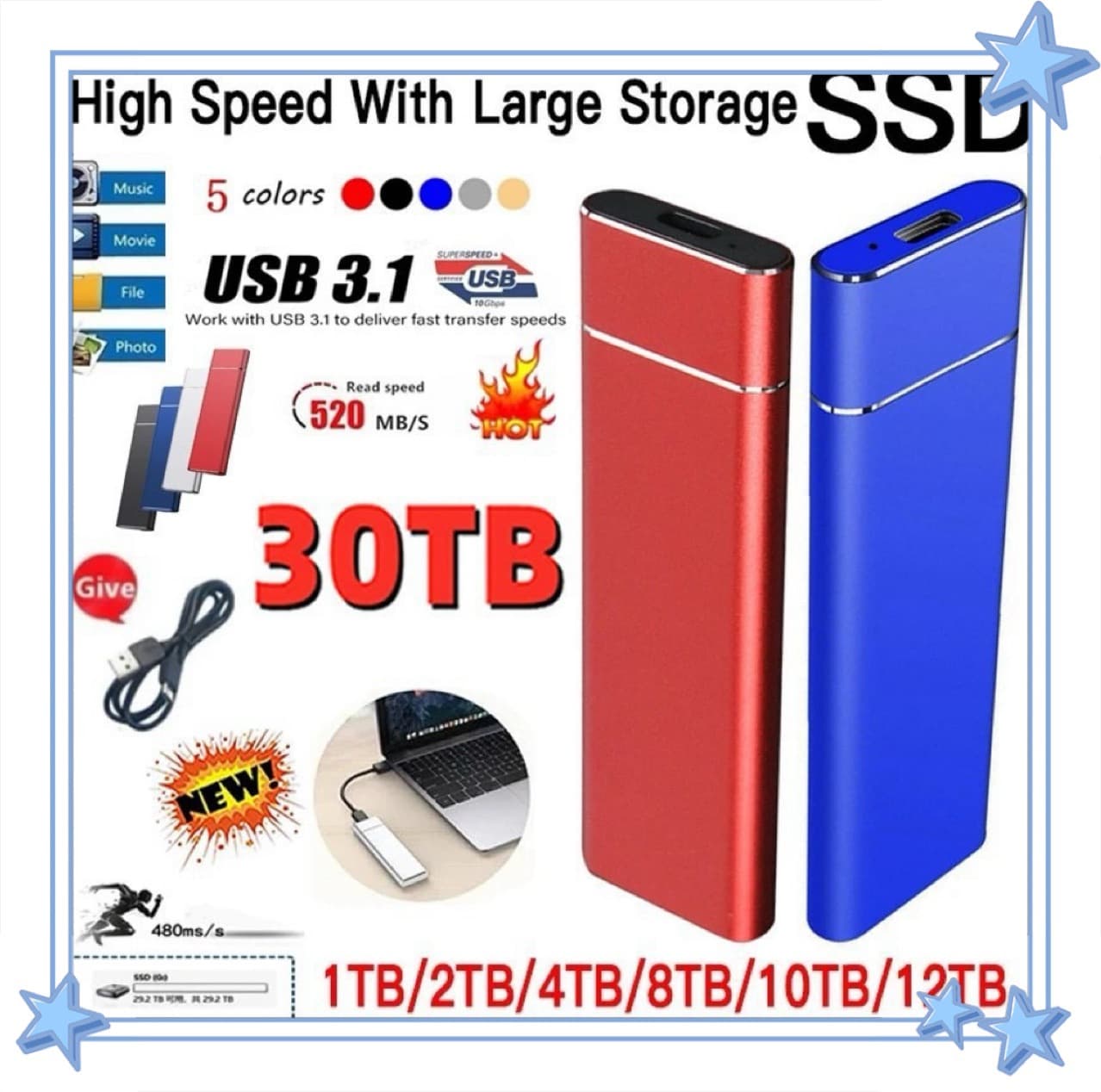 2025 Cross-Border Model Portable Solid State Drive for Laptops (1TB, 2TB, 4TB)