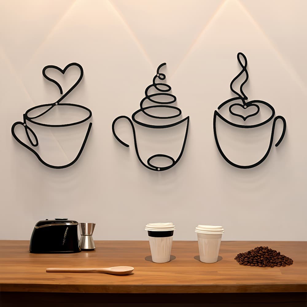 Creative Coffee Wall-Mounted Cafe Decoration Home Ironwork Craft Indoor Wall Decor Wall Hanging Iron Art Painting