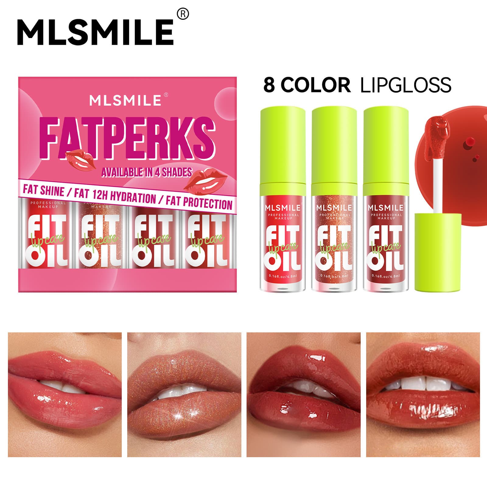 MLSMILE cross-border wholesale pearlescent lip balm lip gloss set moisturizing plump lips transparent lip glaze plump lips water gloss