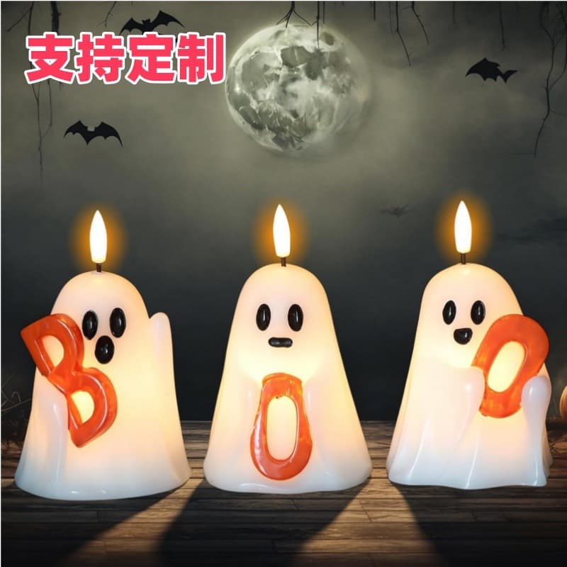 New Cross-border Halloween Ghost Candle Flameless Candle Set Halloween Decoration