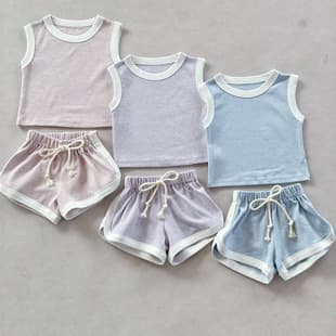 Summer New Kids 2026 Korean Style Vest Shorts Set Boys Girls Cotton Casual 2-Piece Clothing