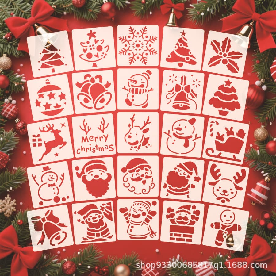 Cross-border Exclusive Cute Cartoon Hand-copy Report Templates Christmas Painting Hollow Drawing Templates Wholesale