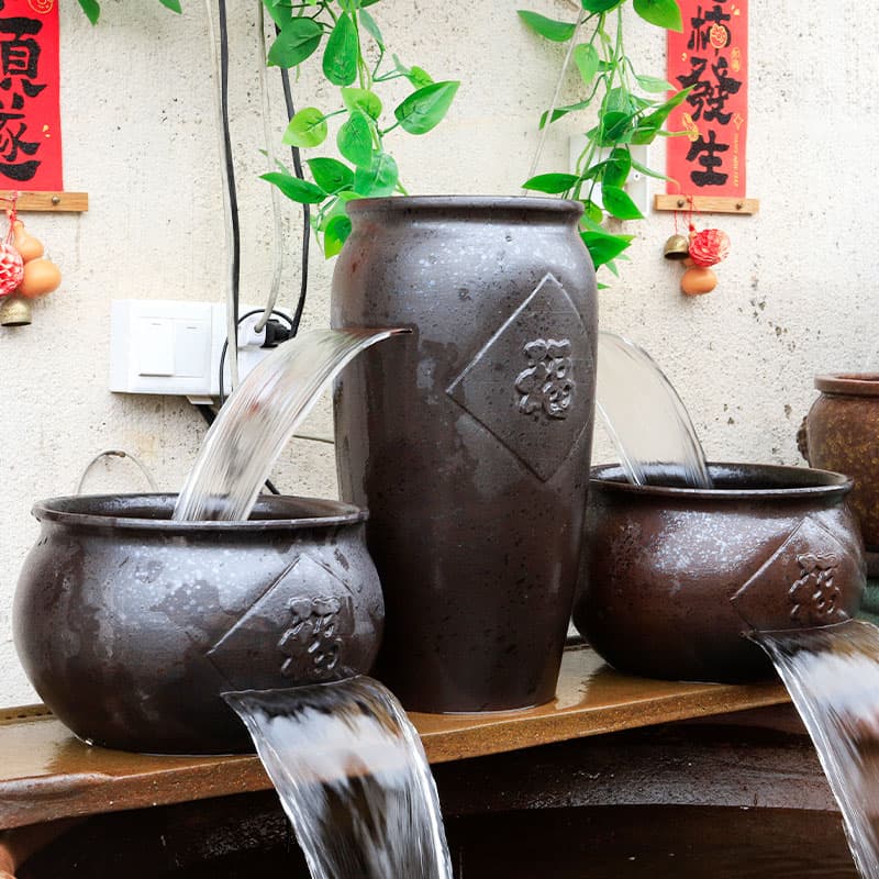 ✅ Eco-Cycle Aquaponics Ancient Fish Tank Flowing Water Ceramic Pot Waterfall Complete Set Vintage Filter Ornament Fish