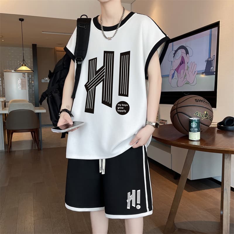 Youth Sleeveless Pajama Set for Boys - Summer Ice Silk Vest and Shorts, Loose Homewear for Middle and High School Students